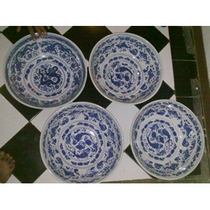 Jual mangkok antik keramik  putih  motif  biru Harga Murah 