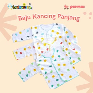 Permai - Shankusen Baju Bayi Lengan Panjang Kancing Depan Bahan Katun Motif Newborn Ukuran 0-3 Bulan