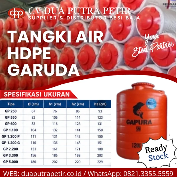 Tangki Air GAPURA HDPE 3 Lapis – Tandon Air SNI Semua Ukuran