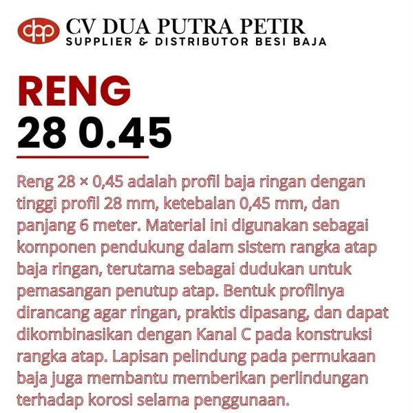Reng Baja Ringan 28 0.45 mm Komponen Pendukung Atap -  Surabaya    