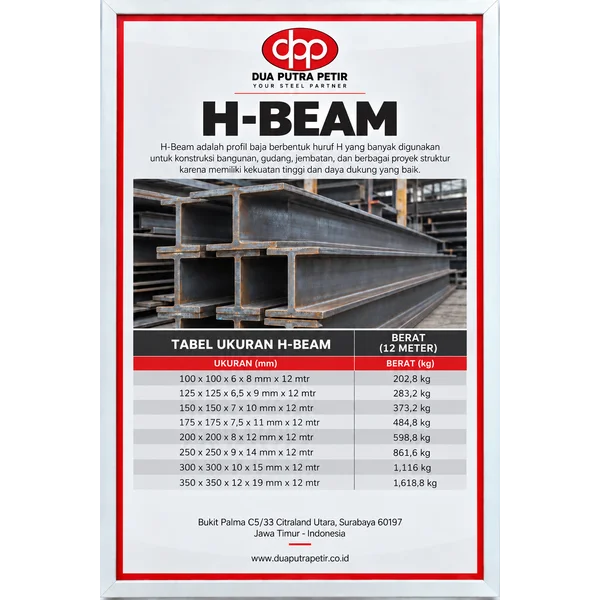 Besi H Beam 100 hingga 350 Panjang 12 Meter untuk Konstruksi - Surabaya