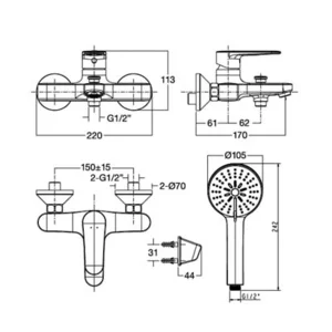 American Standard Codie Exposed B&S Mixer FREE Waterplus Tempat Sabun