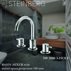 STEINBERG 100 2000 3 HOLE BASIN MIXER with swivel spout projection 150 mm