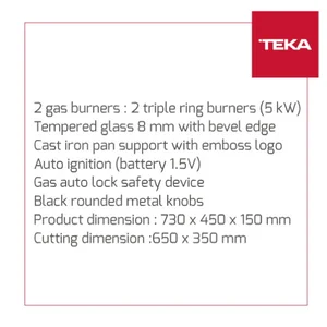 Kompor tanam TEKA - GW LUX 73 2G