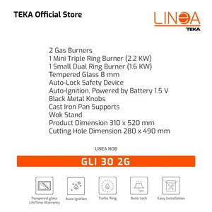 Kompor tanam gas LINEA by TEKA tipe GLI 30 2G