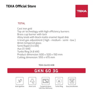 Teka Kompor Tanam GKN LUX 60 3G 60 cm