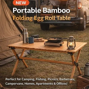 Wild Land Meja Bambu Portabel Outdoor Camping Portable Bamboo Folding Egg Roll Table cocok untuk camping dan outdoor