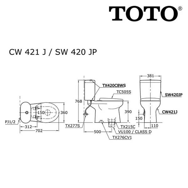 Toto CW421J Closet Duduk + Tutup Ecowasher TCW07S 