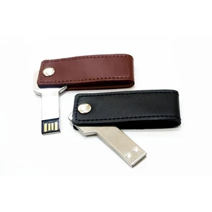 USB FLASH DISK SPRING SWIVEL LEATHER BROWN and BLACK 8 GB 