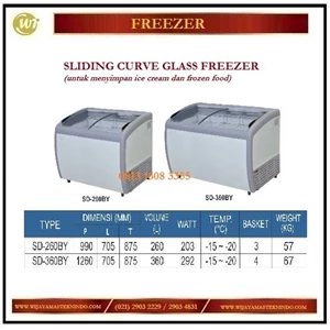 Pendingin / Penyimpan Es Krim / Sliding Curve Glass Freezer SD-260BY / SD-360BY Mesin Makanan dan Minuman Cepat Saji