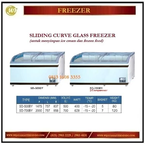 Pendingin / Penyimpan Es Krim / Sliding Curve Glass Freezer SD-500BY / SD-700BY Mesin Makanan dan Minuman Cepat Saji