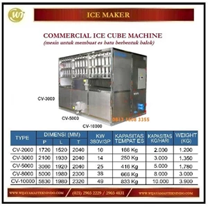 Mesin Pembuat Es Batu / Commercial Ice Cube Machine CV-2000 / CV-3000 / CV-5000 / CV-8000 / CV-10000 