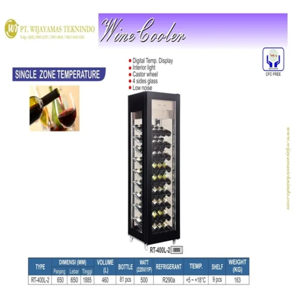Lemari Pendingin Minuman / Wine Cooler Single Zone Temperature / RT-400L-2