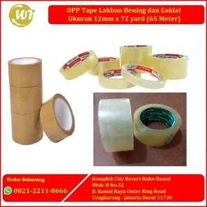 Lakban Tape OPP Bening dan Coklat 12mm x 72 yard (65 Meter)