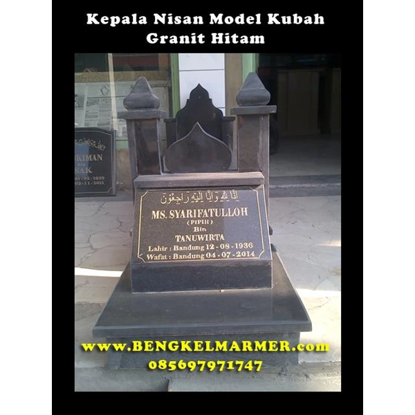 Contoh Ukiran Plakat Kepala Batu Nisan Model Kubah Masjid Marmer Granit Hitam
