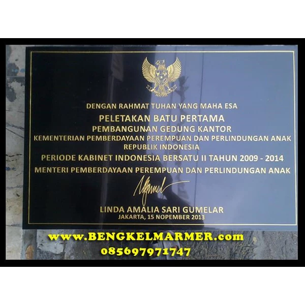 www.bengkelmarmer.com Batu Prasasti Plakat Peresmian Presiden Kementerian Bekasi