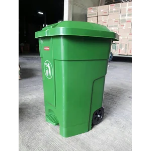 Tong Gerobak Sampah Bulat Segi Roda Plastik Taman Luar Ruangan Lion Star Maspion Green Leaf