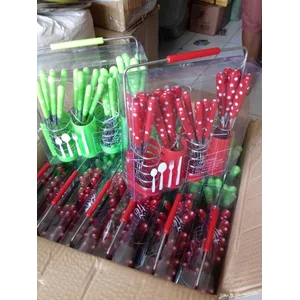 Tempat Sendok Set Cutlery Holder Stainless Steel Polkadot