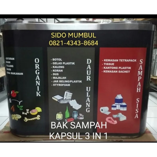 Bak Sampah Kapsul Stainless Steel Gandeng 3