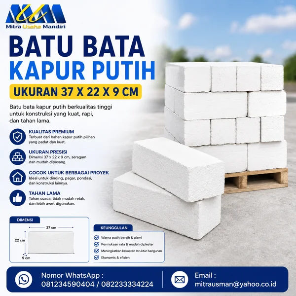 Batu Bata Kapur Putih Ukuran 37 x 22 x 9 cm
