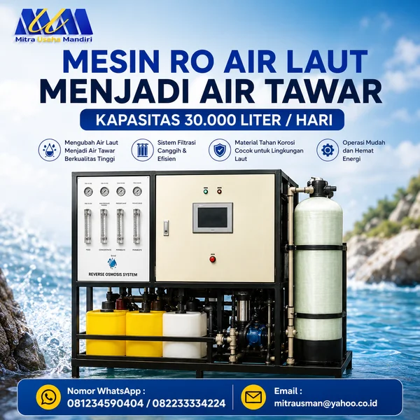 WATER MAKER AIR LAUT MENJADI AIR TAWAR KAPASITAS 30000 LITER PER HARI MESIN DESALINASI