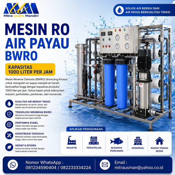 Mesin RO Air Payau BWRO Kapasitas 1000 liter per jam