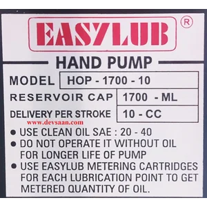 Lubrication Oil Pump HOP-1700-10 Pompa Oli Manual - 1700 ml. 10 cc 15 Bar