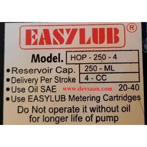 Lubrication Oil Pump HOP-250-4 Pompa Oli Manual - 250 ml. 4 cc 15 Bar