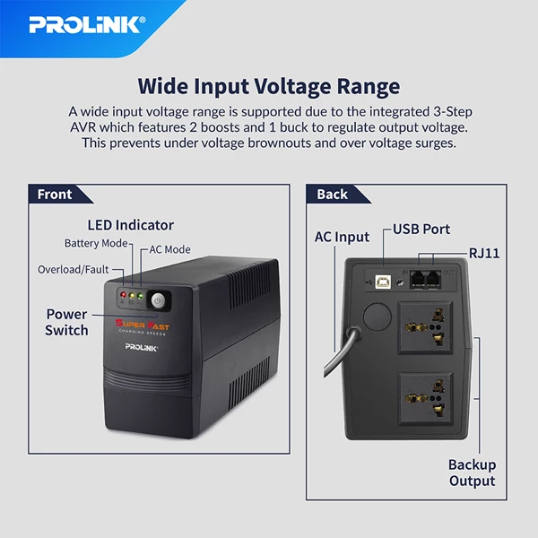 Ups Prolink Pro851sfcu Super Fast Charging Line Interactive 850Va