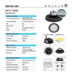 Lampu High Bay LED 100 Watt Driver Philips Chip LED Lumileds