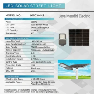 Lampu PJU Solar Cell Jalan LED Tenaga Surya 2IN1 1000 Watt Tipe KS