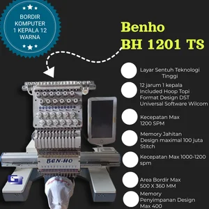 mesin bordir komputer otomatis 12 jarum 1 kepala - merk Benho model BH1201 TS