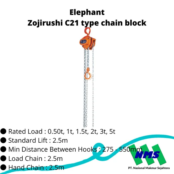  Trusco 366-8037 Elephant Zojirushi C21 Type Chain Block - 0.5T