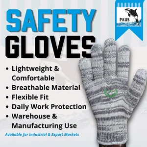 White and Gray Knitted Work Gloves with Whale Stripe Design