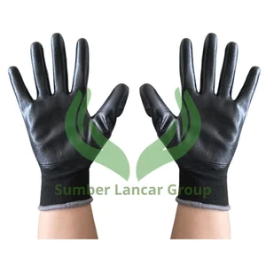 Sarung Tangan Rajut Polyester Hitam 13 Gauge dengan Lapisan Nitrile Hitam