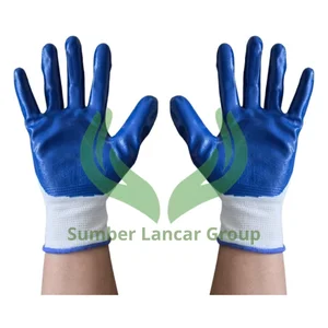 13 Gauge White Polyester Knitted Gloves with Blue Nitrile Coating