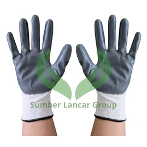 13 Gauge White Polyester Knitted Gloves with Grey Nitrile Coating
