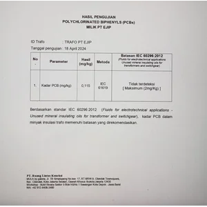 Jasa PCBs Test (Polychlorinated Biphenyls) pada Trafo
