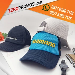 Jasa topi kustom Bahan Jaring Double Mess bordir logo