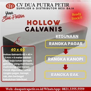 Besi Hollow Galvanis 40 × 40 mm Material Konstruksi dan Fabrikasi Surabaya    