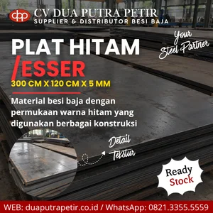 Plat Besi / Plat Baja Hitam / Plat Esser 5 mm Ukuran 120 x 300 cm - Surabaya