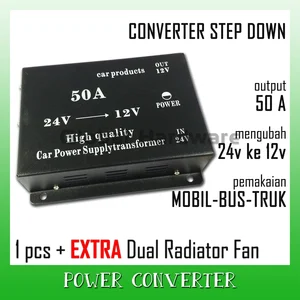 Dc To Dc Power Transformer Converter Step Down 24V To 12V 50A Pada Car Mobil Bus Bis Truck Truk Penurun Pengubah Tegangan 24V Ke 12V
