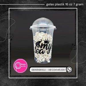 Sablon gelas plastik kemasan minuman kekinian + Cetak sablon gelas custom + Cup plastik 16 oz 7 gram tanpa tutup