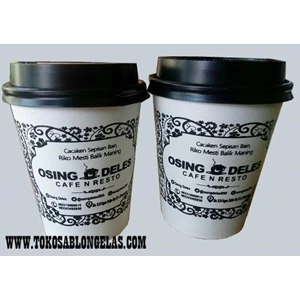 Sablon Paper Cup hot 9 oz + tutup hitam + kemasan minuman hot coffee kekinian