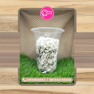 Sablon gelas plastik 14 oz 6 gram + kemasan kopi kekinian + cetak custom gelas plastik