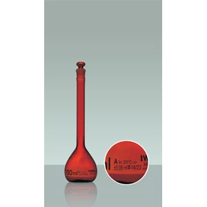 Iwaki Volumetric Flask With Glass Stopper Class A Coating Amber USP Specification