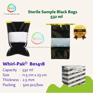 Plastik Steril Black 532 ml Whirl Pak B01418 Alat Laboratorium Umum