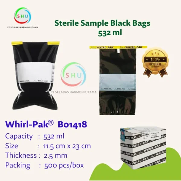 Sterile Sample Black Bag 532 ml Whirl Pak B01418