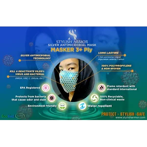 Masker Stylish Armor Silver Antimicrobial / Masker 3Ply Jaring Washable (Rekomendasi 1 Tahun)