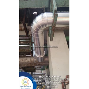 Jasa + Material Isolasi Pipa Steam Pipa Lurus 15m + Elbow 5 Pcs Diameter 3 Inch ( Rw Pipa #50 Alumunium Sheet 0.5mm )